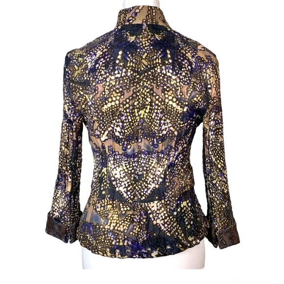 Alberto Makali Embellished Rhinestone Whipstitch Beaded Lace Blue Gray Jacket 4 - Picture 4 of 14